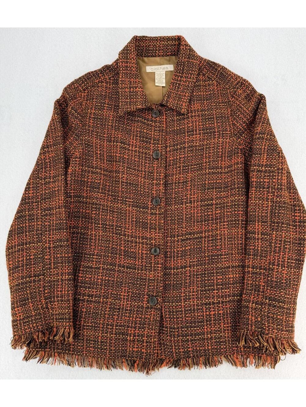 c.l.o.t.h.e.s. Women's Jacket Large‎ Brown Orange Tweed Classic